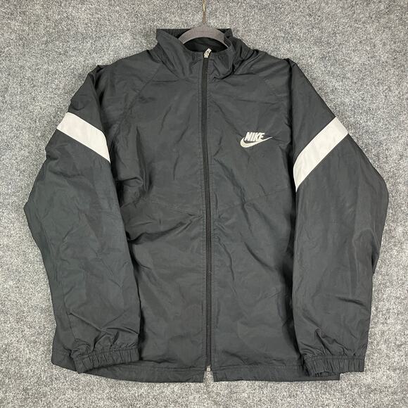 Nike Jacket Mens Size L Black Full Zip Reflective Stripe Windbreaker Logo Coat - Picture 1 of 8